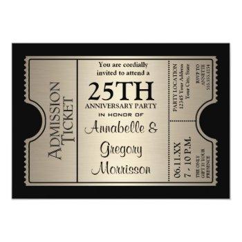 Small Silver Ticket Style 25th Wedding Anniversary Party Front View