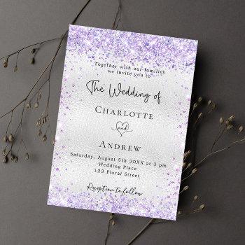 silver violet glitter elegant wedding invitation