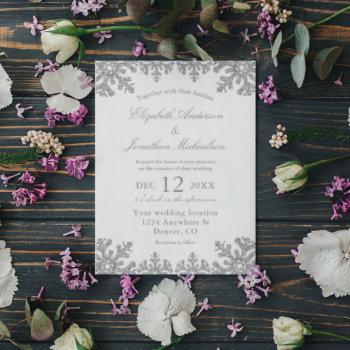 silver winter snowflake wedding invitation