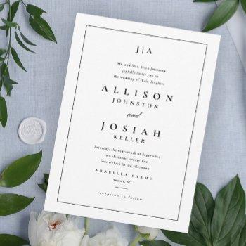 simple black and white classic wedding invitation