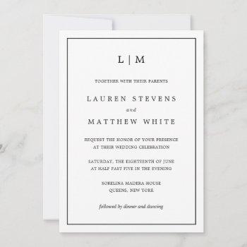 simple black and white monogram wedding invitation