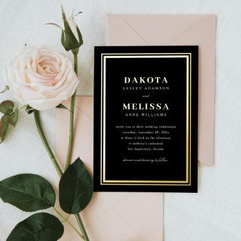 simple black & gold modern elegant photo wedding foil invitation