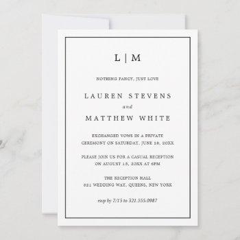 simple black white monogram wedding reception only invitation