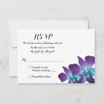 Small Simple Blue Dendrobium Orchid Wedding Rsvp Front View