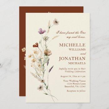 simple boho wildflowers floral christian wedding invitation