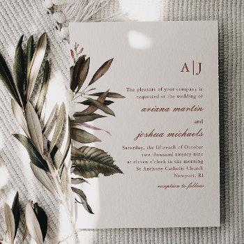 Small Simple Botanical With Monogram Photo Wedding Invit Front View