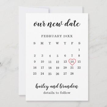 Small Simple Calendar Red Heart Wedding Change The Date Announcement Front View