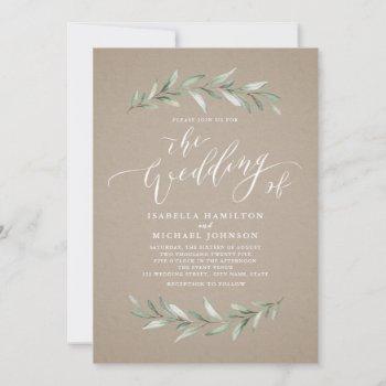 Small Simple Calligraphy Greenery Rustic Kraft Wedding Front View