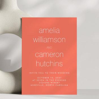 simple chic coral orange modern typography wedding invitation
