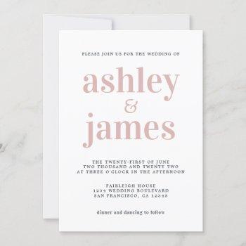simple chic  typography silver pink wedding invitation