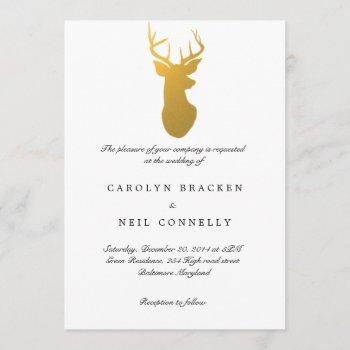 simple classy gold antler modern wedding invitation