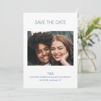 Small Simple Cobalt Blue Photo Monogram Modern Wedding Save The Date Front View