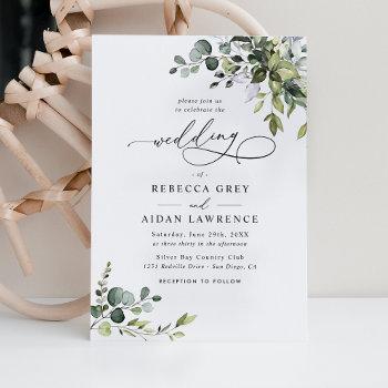 simple dusty blue eucalyptus greenery wedding invitation