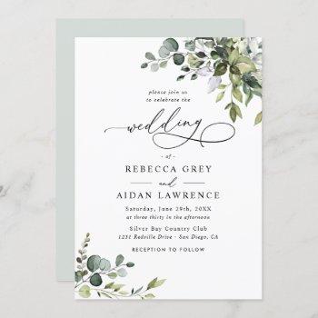 simple dusty blue eucalyptus greenery wedding invitation