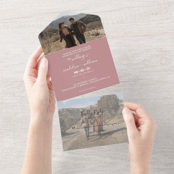 simple dusty rose blush trendy photo wedding all in one invitation