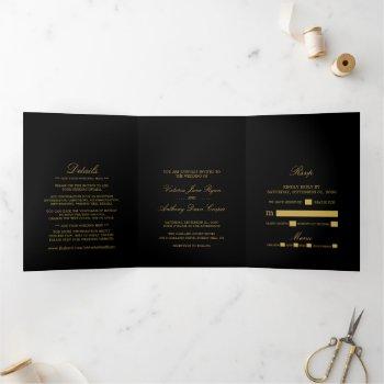 simple elegance black & gold wedding suite tri-fold invitation