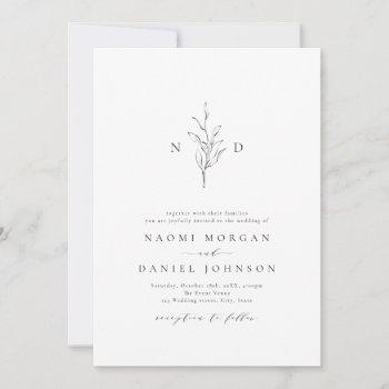  simple elegance botanical monogram rustic wedding invitation