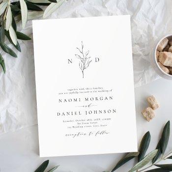 simple elegance botanical monogram rustic wedding invitation