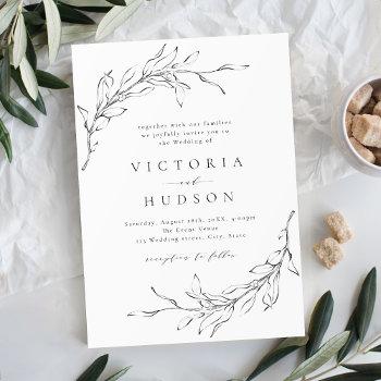 simple elegance botanical wreath rustic wedding invitation