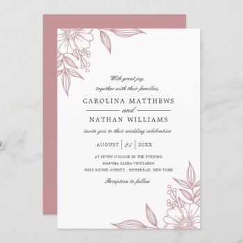 simple elegant floral corners wedding blush invitation