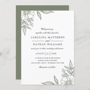 simple elegant floral corners wedding sage invitation