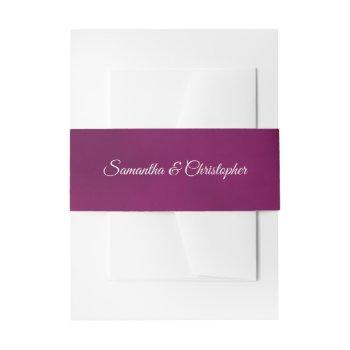 simple elegant magenta or berry colored wedding  invitation belly band