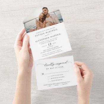 Small Simple Elegant Script Minimalist Photo Wedding All In One Front View