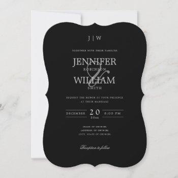 simple elegant wedding black monogram invitation