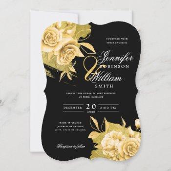 Small Simple Elegant Wedding Gold Floral & Foil Black Front View
