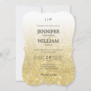 simple elegant wedding gold glitter monogram invitation