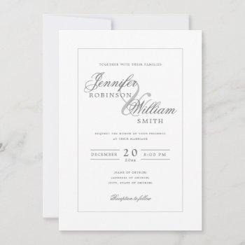simple elegant wedding silver grey script invitation