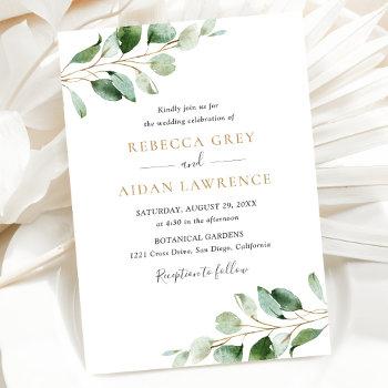 simple eucalyptus greenery gold two-in-one wedding invitation