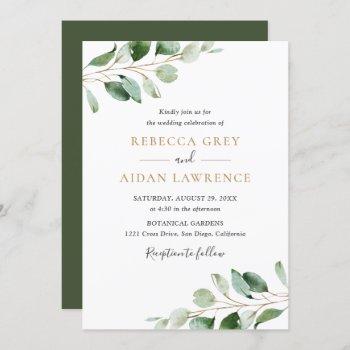 simple eucalyptus greenery gold wedding invitation