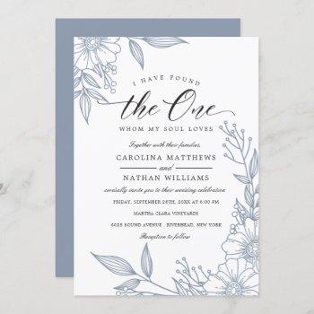 simple floral i have found the one | blue wedding invitation