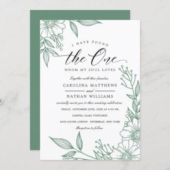 simple floral i have found the one | mint wedding invitation
