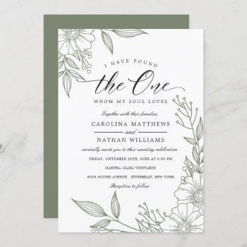 simple floral i have found the one | sage wedding invitation