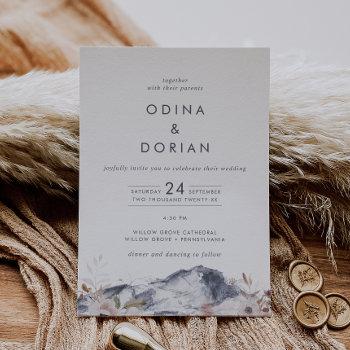simple floral mountain all in one wedding invitation