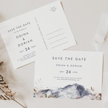 simple floral mountain horizontal save the date invitation postcard