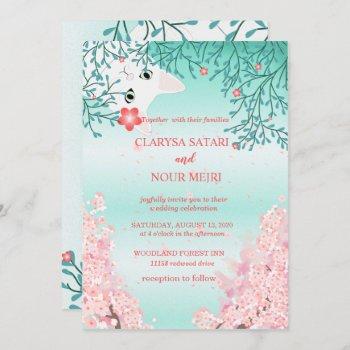 simple  fresh colorful cat flowers wedding invitation