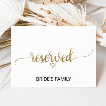 Small Simple Gold Calligraphy Wedding Reserved Sign Front View