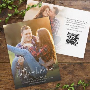 Small Simple Minimalist Calligraphy Two Photo Qr Code Save The Date Front View