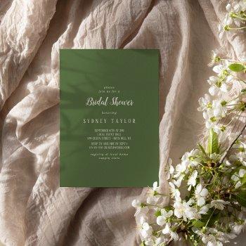 simple minimalist|dark sage bridal shower  invitation