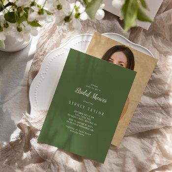 simple minimalist|dark sage photo bridal shower  invitation