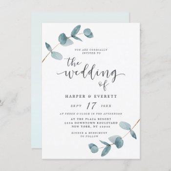 Small Simple Minimalist Eucalyptus Calligraphy Wedding Front View