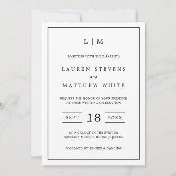 simple modern black and white monogram wedding invitation