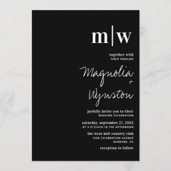 simple modern black white monogram wedding invitation