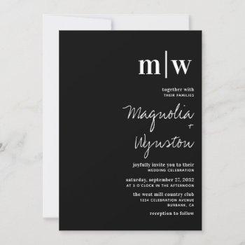Small Simple Modern Black White Monogram Wedding Front View