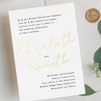 simple modern gold custom names black wedding foil invitation