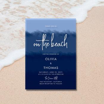 Small Simple Modern Navy Blue Calligraphy Beach Wedding Front View