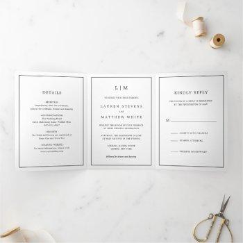 Small Simple Monogram Classic Elegant Wedding Tri-fold Front View